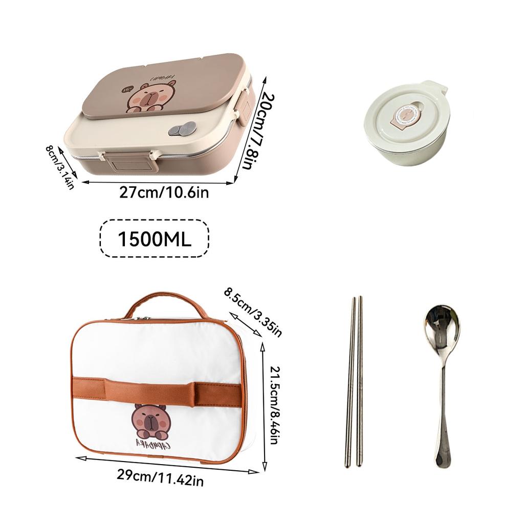 4 Grids Bento Lunch Box With Bowl&Cutlery Microwave 304 Stainless Steel Leak-proof Food Container For Student Adult