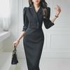Women's 2023 Autumn Korean Style Slim Fit Suit Collar Two-Piece Professional Dress
