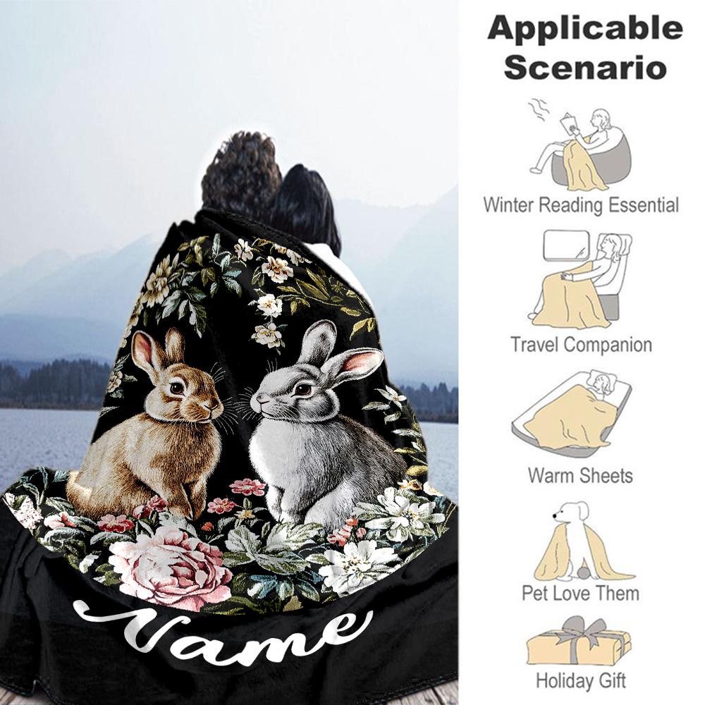 Rabbit05 Personalized Name Blanket Lightweight Personalized Blanket Ultra-Soft Throw For Sofa Nap Bedding Livingroom Ideal for All Seasons