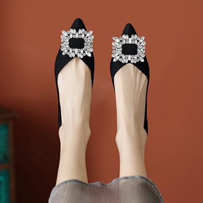 Weiwei Girl 889-1 Остроносые одинарные туфли женские на плоской подошве с неглубоким носком Night Wind Doudou Туфли со стразами и мягкой подошвой большого размера женские туфли