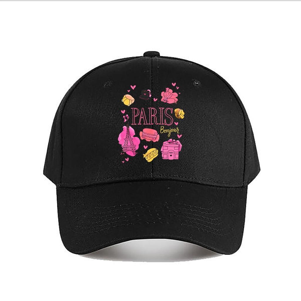 Cute Paris French Eiffel Tower Macaron Art Print Baseball Cap Fashion Unisex Sunhat Womens Outdoor Sports