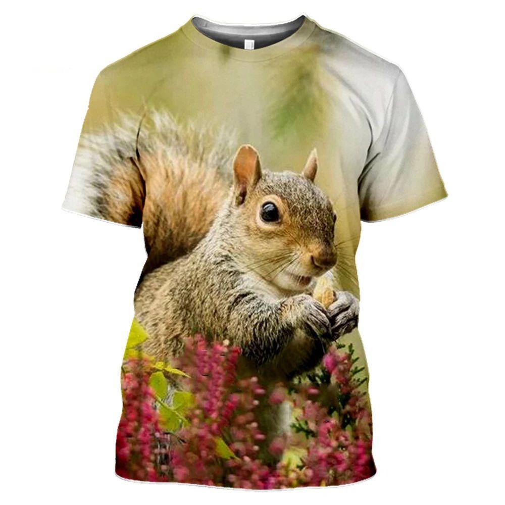 Men Summer Cute Fun Animal Squirrel Figure 3d Printed T-Shirt Casual Personality Comfortable Plus Size O Neck Short Sleeve