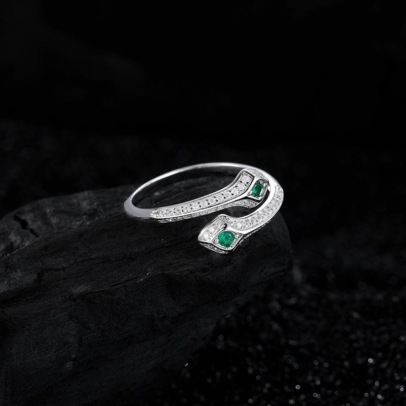 Изысканный корейский стиль S925 стерлингового серебра изумруд циркон серпентин открытое кольцо для женщин легкий роскошный нишевый дизайн изысканная мода