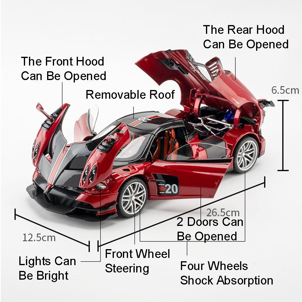 1:18 918 Huayra Sports Car Model Toy Alloy Body Shock Absorption Doors Opened Limited Supercar Models Sound Light Gift for Kids
