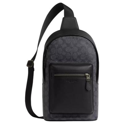 West Pack 20 Металлический логотип Застежка-молния Покрытый холст Сумка через плечо Нагрудная сумка Маленькие мужские сумки Угольно-черный CV924-QBMI5