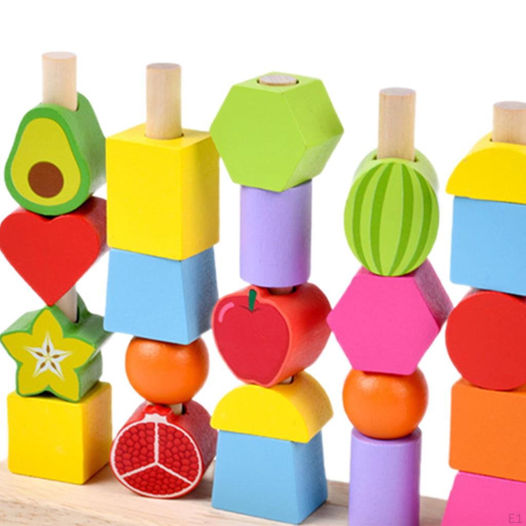 Montessori Wooden Beads Sequencing Toy Set Color Matching Puzzle Toys Sensory Lacing for