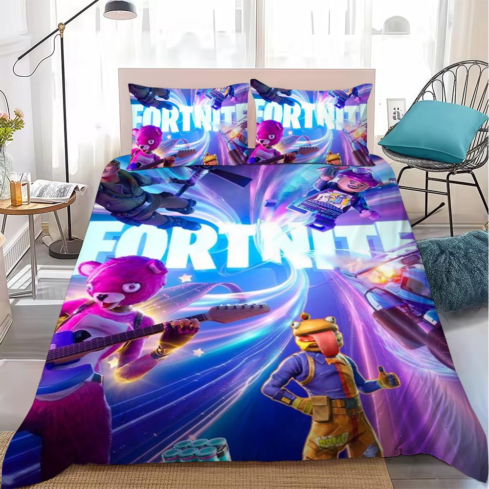 Модный комплект постельного белья с пододеяльником F-Fortnite, домашний стиль, мягкий стираемый хлопок, кровать, комплект из 3 предметов, подарок для студенческого общежития