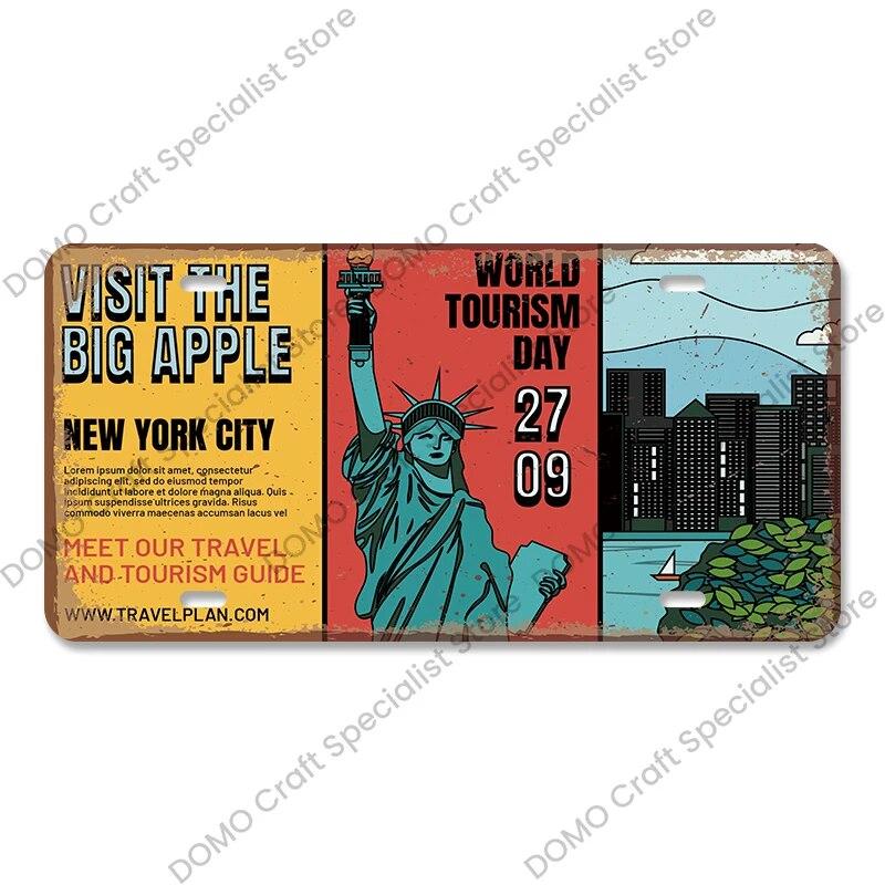 National Landmark Poster Car License Plate Retro France New York Australia Metal Tin Signs Wall Decor Garage Car Club