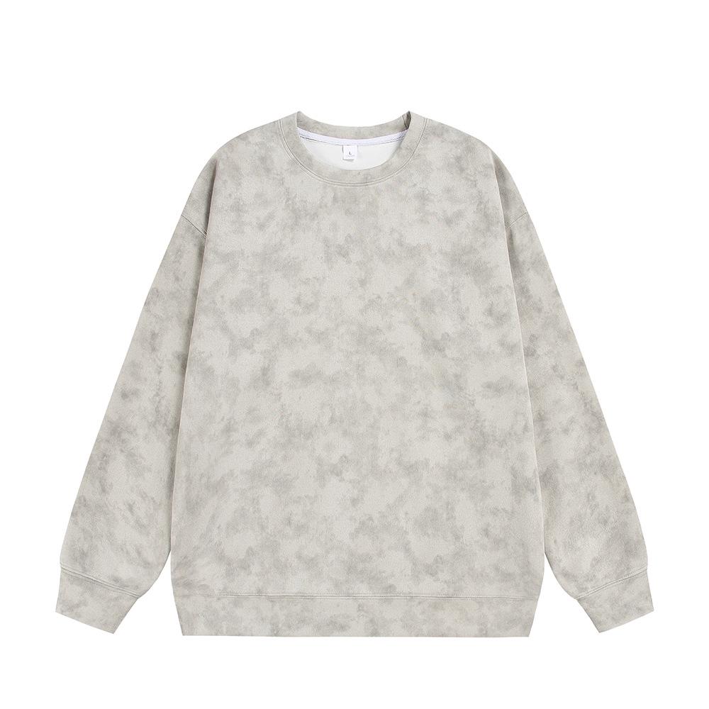 Мужская осенняя повседневная толстовка-куртка с капюшоном, тяжелый вес 360 г, tie-dye, замша, флис, круглый вырез