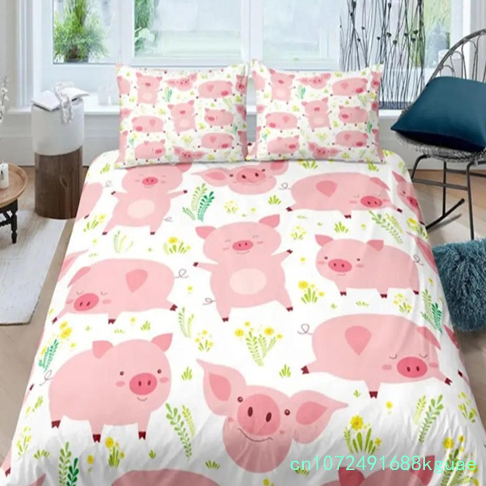Мультяшный милый поросенок пододеяльник комплект постельного белья Kawaii Animal комплект постельного белья King Microfiber Farmhouse Wildlife Theme одеяло чехол наволочка