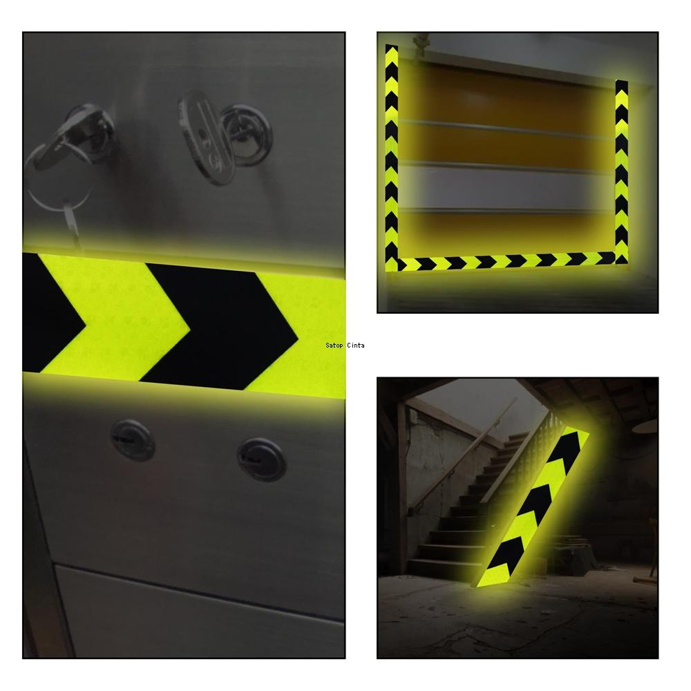 PVC 10cm*10m Arrow Printing Reflective Conspicuous Tapes Fluorescent Yellow-Black Waterproof Reflectors Stickers Strip For Truck