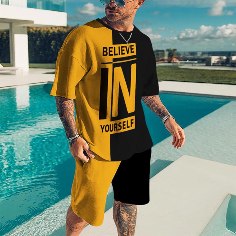 Summer Men's Tracksuit Oversized Clothes Two Pieces Set Vintage Casual Streetwear 3D Printed Beach Set Men Tshirt Shorts Outfits