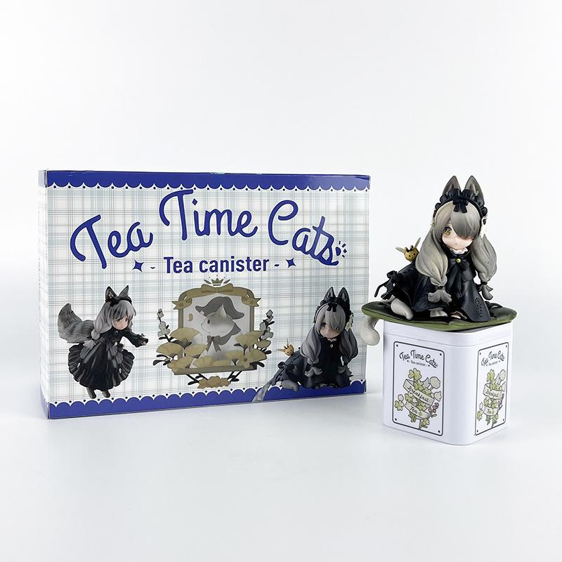 12cm Tea Party Cat Anime Figure Q Version Kawaii Tea Time Cats Tea Pot Cat Action Figure Collection Model Ornaments Toys Gifts