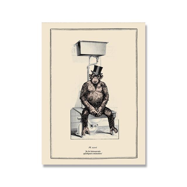 Забавный декор ванной и туалета, холст, картина, животное, постер для ванной, медведь, осьминог, пингвин, шимпанзе, ретро, настенная живопись, искусство, куадрос