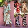 Элегантное женское платье с глубоким вырезом для праздника, украшенное ярким летним пейсли с разрезом макси.