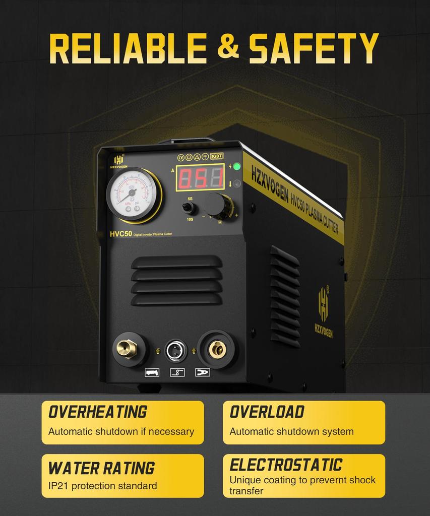 HZXVOGEN IGBT Plasma Cutter Inverter HVC50 220V 50Amp Plasma Cutting Machine Portable High Frequency Contact Arcing Cutter Max Cut 15mm