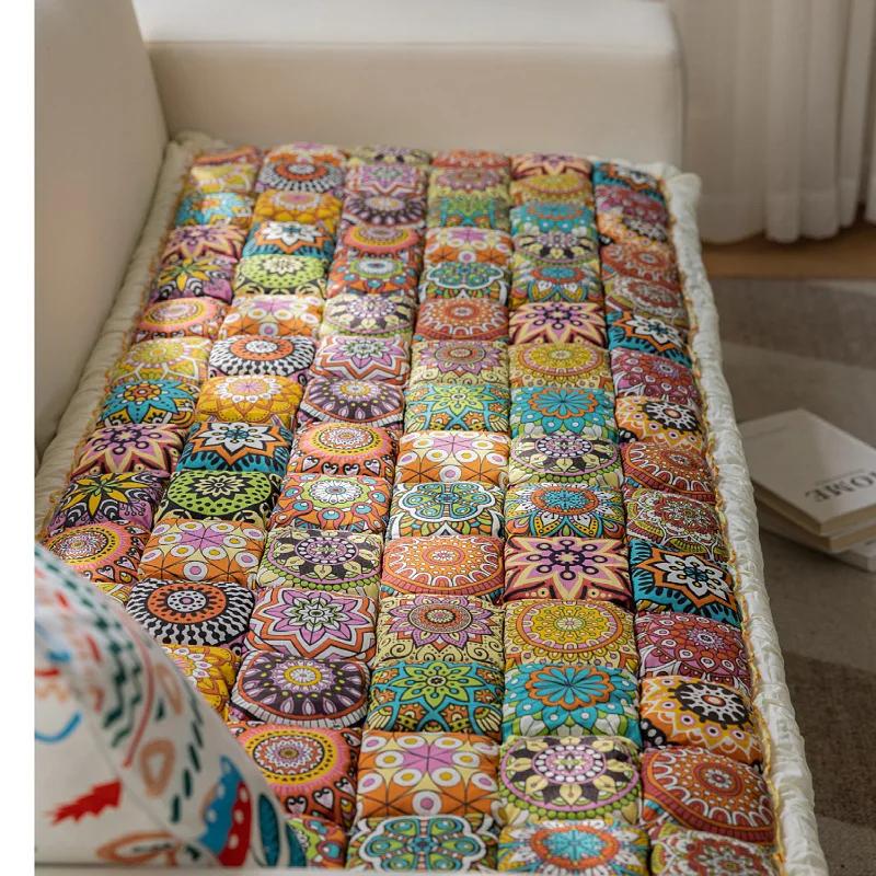 Новая подушка для дивана из чистого хлопка в стиле бохо, универсальная для всех сезонов, коврик для дивана, домашний декор, нескользящая прямоугольная подушка для сиденья дивана