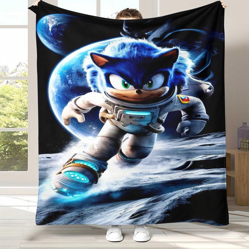 Ретро Мультяшное Игровое Фланелевое Одеяло S-Sonic, Ультра Мягкое Теплое Плюшевое Покрывало для Дома, Спальни, Кровати, Дивана, Походного Пикника, Подарок