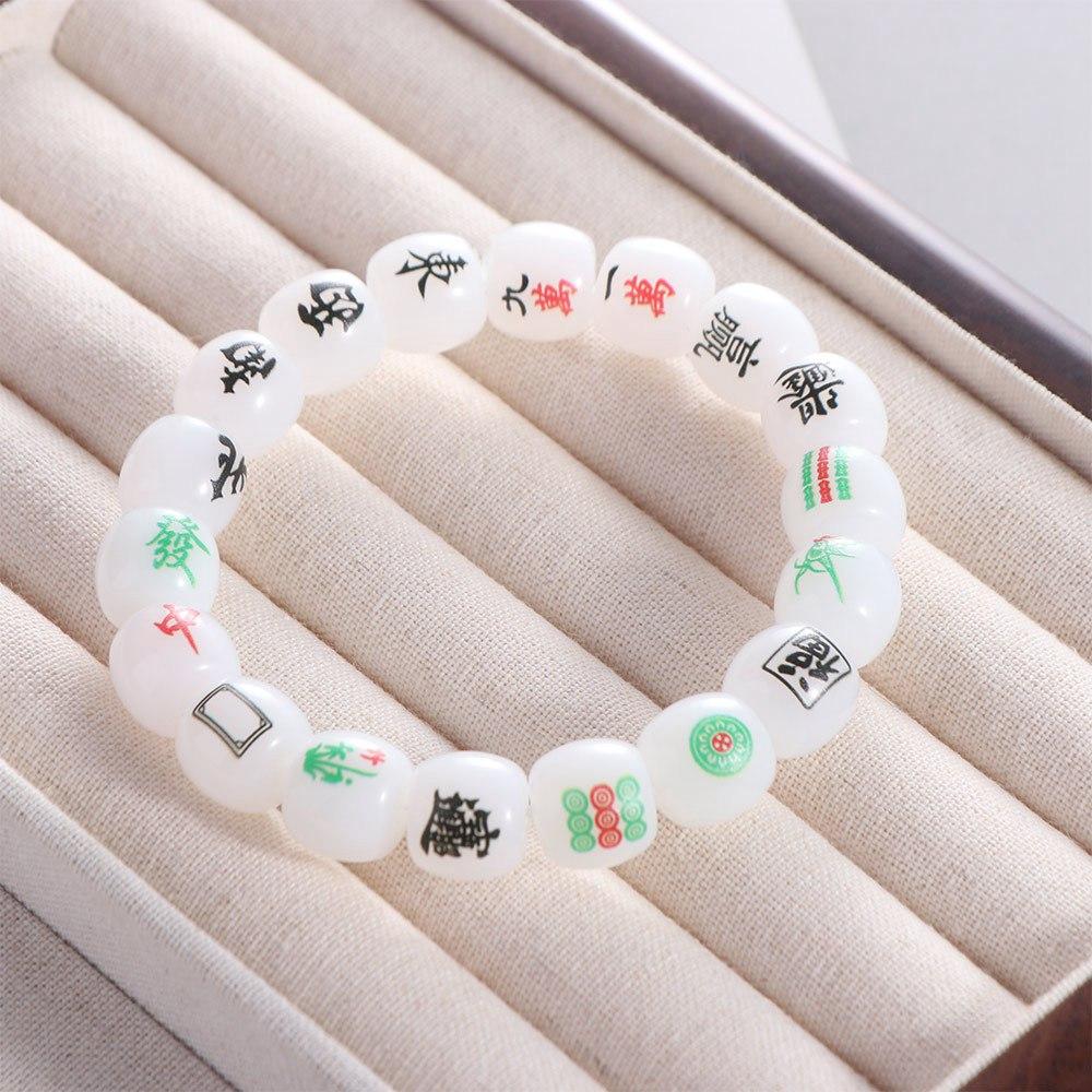 Handmade Acrylic Bead Hand Ring Lucky Chinese Mahjong Bracelet Vintage Friend