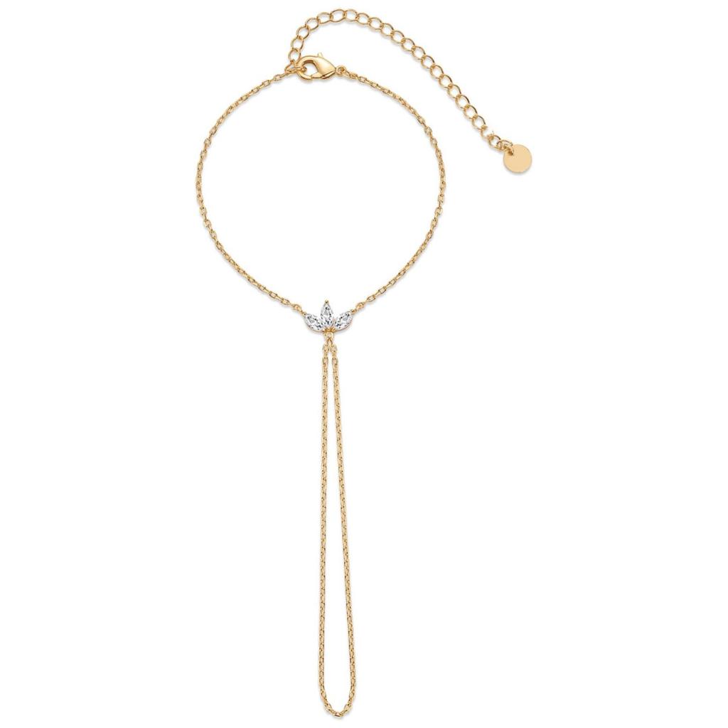 Wind Titanium Steel 18K Gold-Plated With Diamond Small Disc Fashion Bracelet Color-Preserving Women'S Stainless Steel Finger Clip Bead Finger Chain