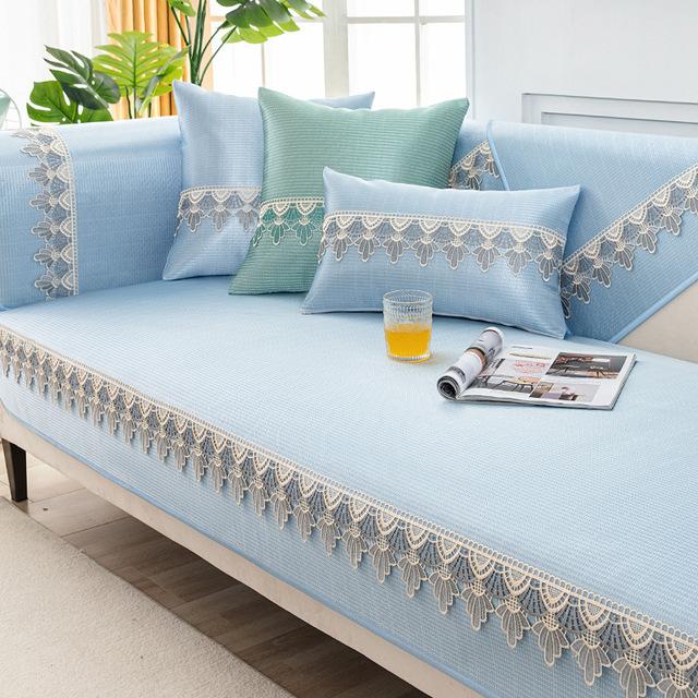 Чехол для дивана из ледяного шелка, летний четырехсезонный универсальный нескользящий чехол для дивана, сиденья, кружевное полотенце для дивана для гостиной, чехол для дивана