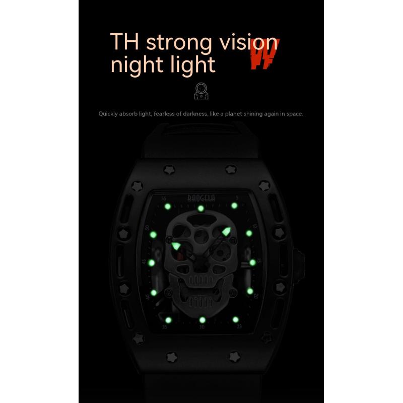 Domineering Skull Barrel Silicone Waterproof Sports Quartz Men's Watch with Gift Box