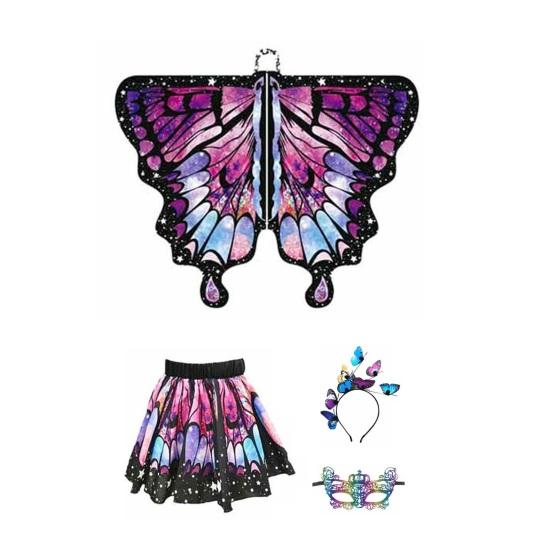 Плащ-бабочка для детей, костюм для косплея, красочный костюм с крыльями феи, развевающимися рукавами, многослойным подолом, карнавальная юбка, маска на Хэллоуин