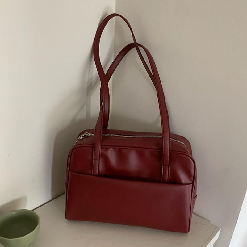 Large Capacity Womens Shoulder Bag Vintage Underarm Tote Stylish Everyday Work Commute PU Leather
