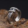 Adjustable Open Finger Ring Men Women Vintage Rustic Braided Rope Design Plated Geometric Animal Motif Band