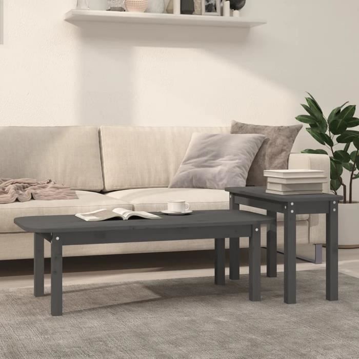 VidaXL Set of 2 Coffee Tables Grey Solid Pine Wood 822364