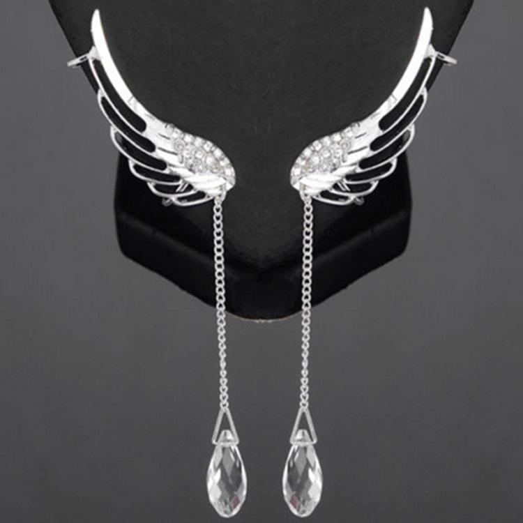 Серьги-гвоздики с кристаллами Angel Wing Stylist, длинные серьги-каффы для женщин