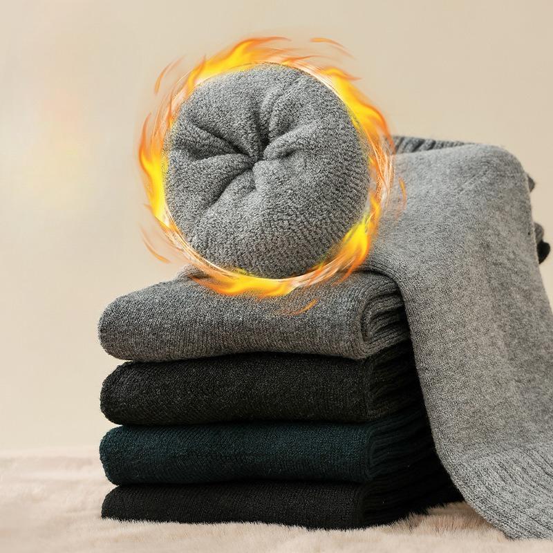 Мужские носки до середины икры с утолщенной петлей, теплые махровые, осенне-зимние носки на флисе, черные деловые длинные носки