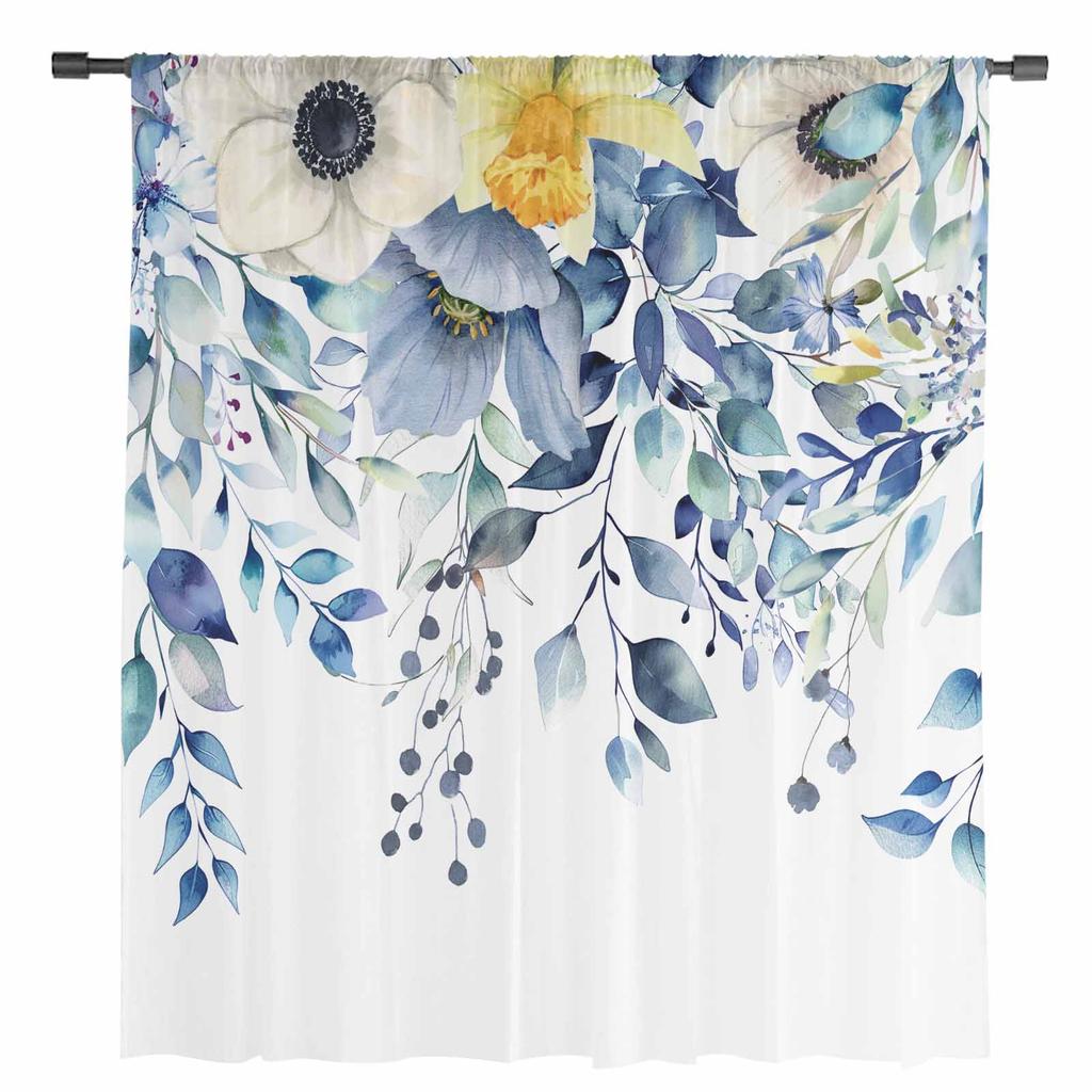 Растения Листья эвкалипта Полевые цветы Прозрачные шторы для украшения гостиной Шторы на окна Кухонные шторы Тюль Вуаль