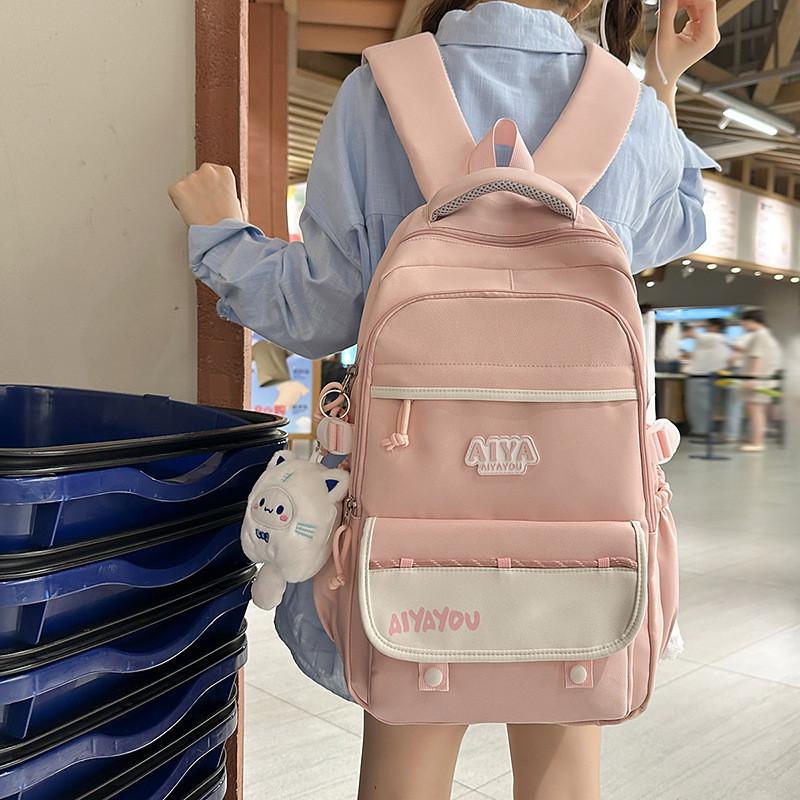 Girls Letter School Backpack Large Capacity Casual Travel Bag For Daily Use