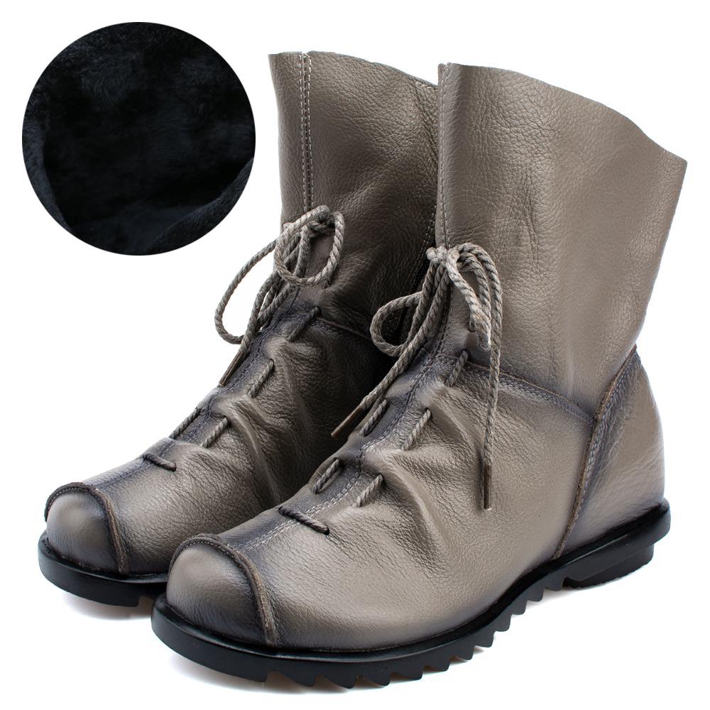 Genuine Leather Women Boots with Fur Soft Cowhide Women's Winter Shoes Ankle Boots