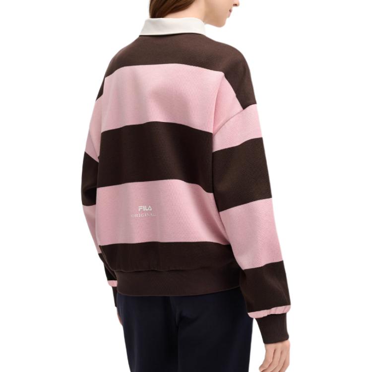 Fila Полосатая вязаная футболка-поло с длинным рукавом в стиле колледж, женский топ, кофейно-коричневый F11W519219FBN