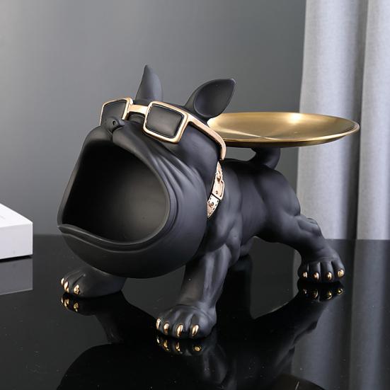 French Bulldog Figurine Key Storage Tray Big Mouth Sunglasses Dog Resin Statue Jewelry Trinket Keys Container Box Animal Desktop Decoration Ornament