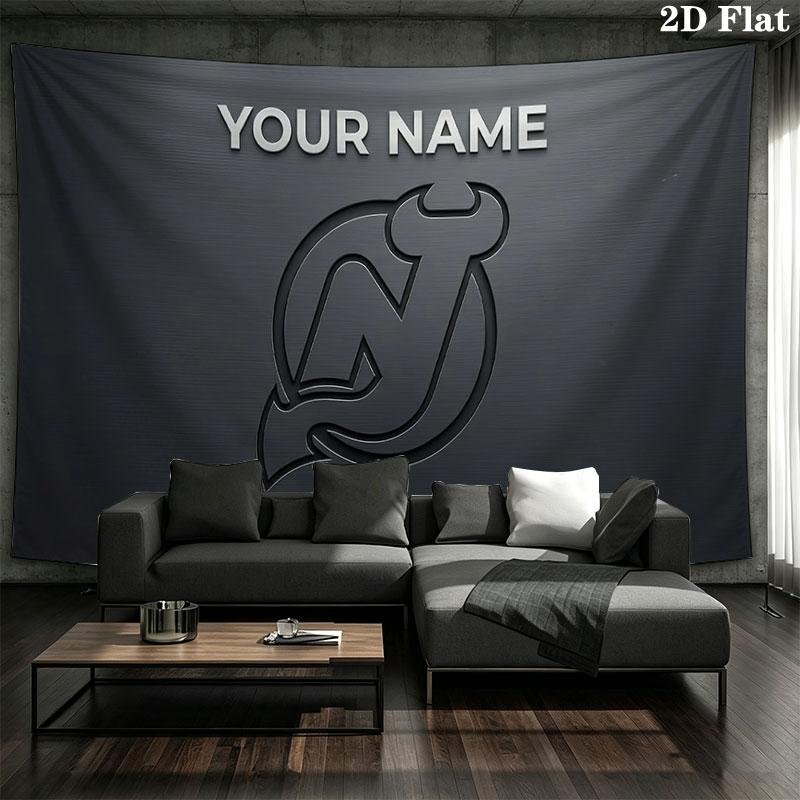Custom Name,New Jersey Devils Wall tapestry, aesthetic printed fabric blanket, suitable for bedroom, living room, and home decor.