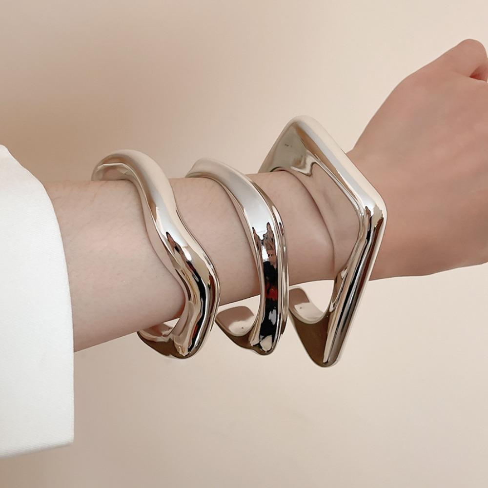 Gold Silver Cuff Bangles ABS Acrylic Exaggerated Bracelet Temperament Wide Open Bangle  Girls