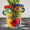 Abstract Face Planter Resin Head Flower Pot Picasso Brutalist Colorful Face Plant Pot for Indoor Outdoor Plants Home Decor