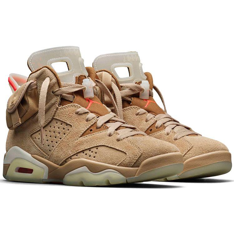 Кроссовки унисекс Travis Scott x Air Jordan 6 Retro British цвета хаки Светло-коричневый с парусом Ярко-Малиновый DH0690-200