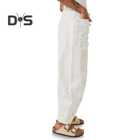 Women's Wide Leg Barrel Jeans Low Rise Drawstring Denim Ankle Pants Elastic Waist Stretchy Baggy Boyfriend Trouser