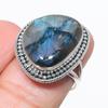 Натуральный Лабрадорит Драгоценный Камень Ручной Работы 925 Проба Серебро Ювелирное Кольцо Размер 7 V9Y48