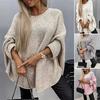 Women Sweater O-Neck 3/4 Sleeve Cloak Style Pullover Tops Solid Color Loose Fit Elastic Breathable Knitting Tops