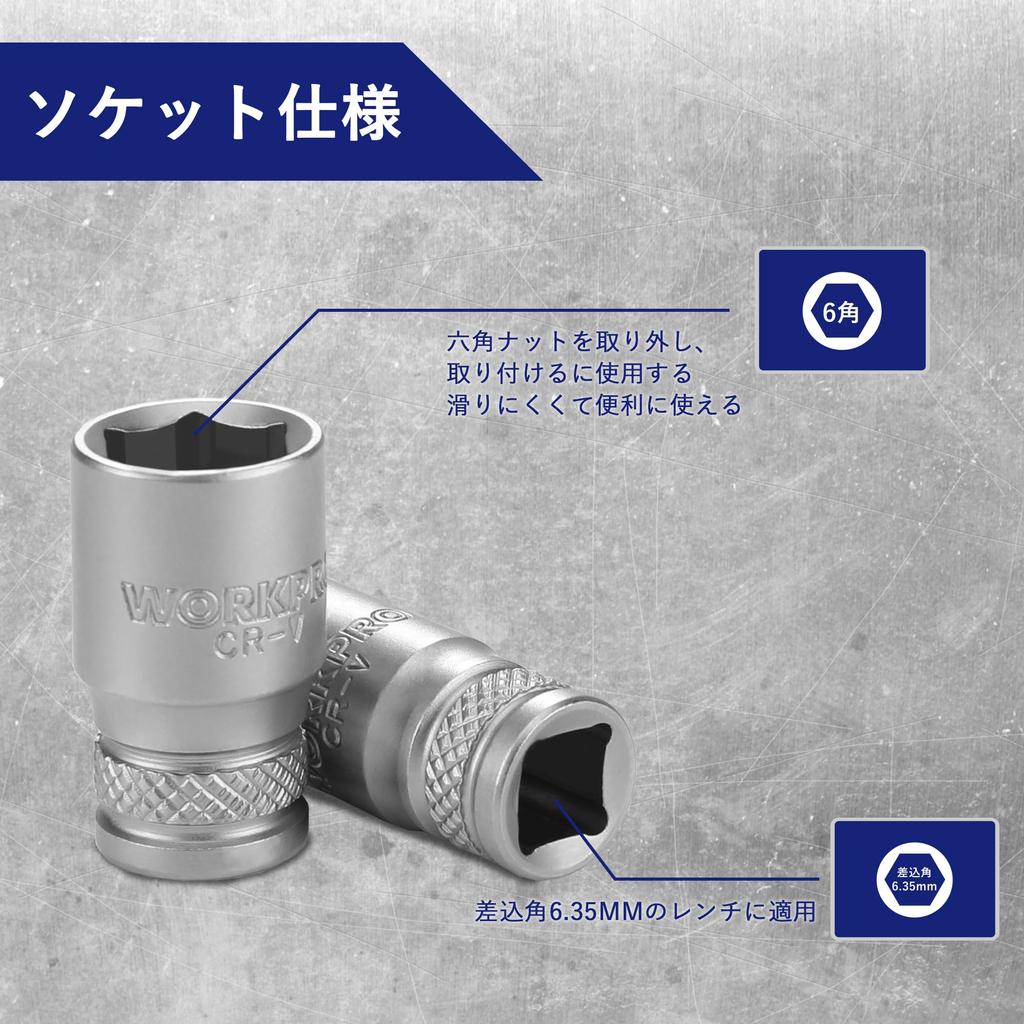 WORKPRO Набор торцевых ключей с трещоткой, шестигранной трещоткой и держателем для инструментов для осмотра и обслуживания машин, 12 предметов, привод 6,35 мм, головки,