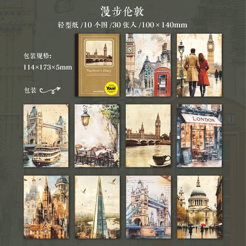 30pcs/lot Memo Pads Material Paper Diary of a Wanderer Junk Journal Scrapbooking paper Background Decoration