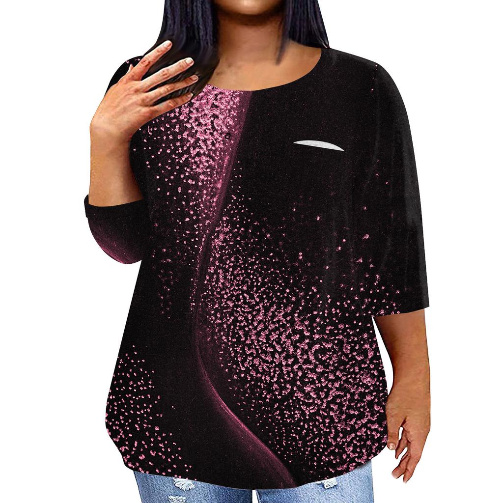 Женский модный повседневный пуловер с круглым вырезом и рукавом три четверти с принтом, топ с рукавами 4/3