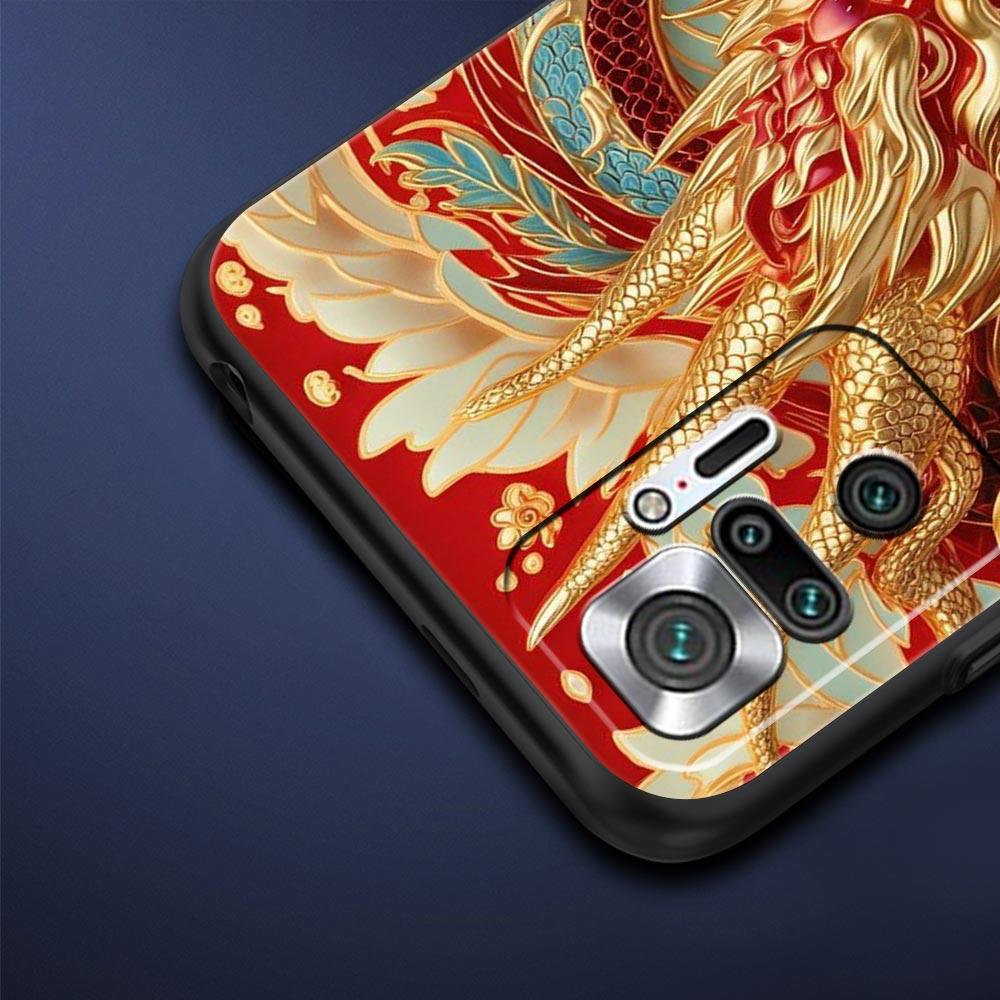 Чехол Chinoiserie Loong Цветочный Дракон для телефона Redmi 14C 10C Note 15 14 13 12 10 11 K40 Pro Plus 5G Мягкий ТПУ Чехол Capas