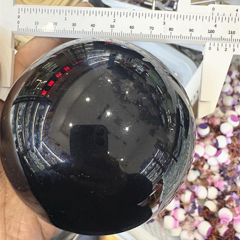 Черная каменная круглая стеклянная шаровая скульптура со вставными глазами - Дизайн без отверстий для демонстрации и декора