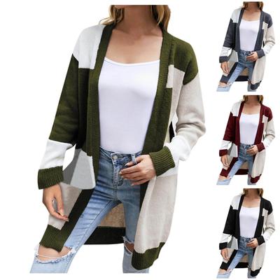 Женская мода темпераментный досуг лоскутный цветной кардиган свитер куртка